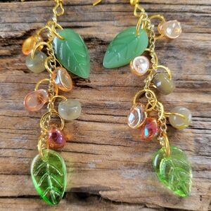 Vibrant Green and Gold Leaf Handcrafted Nature Inspired Drop Earrings
